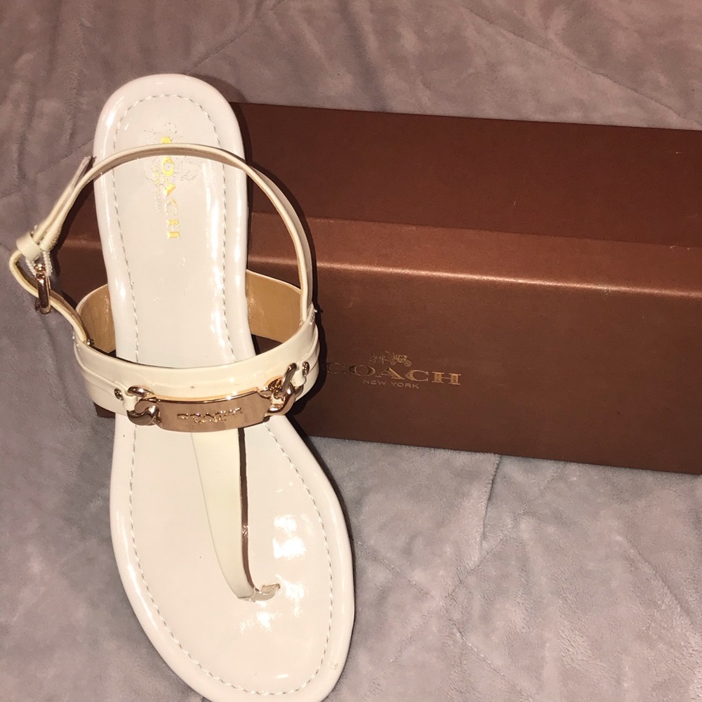 Coach white patent sandals